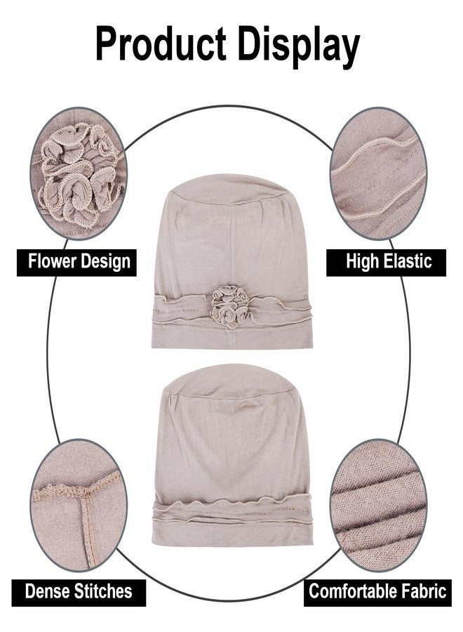 XEPST 4 Pieces Chemo Headwear Turbans Cap Beanie Hat Head Wraps Hair Coverings for Women Sleep Cap Chemo Cancer Hat with Flower Design (4 Colors) - Image 5